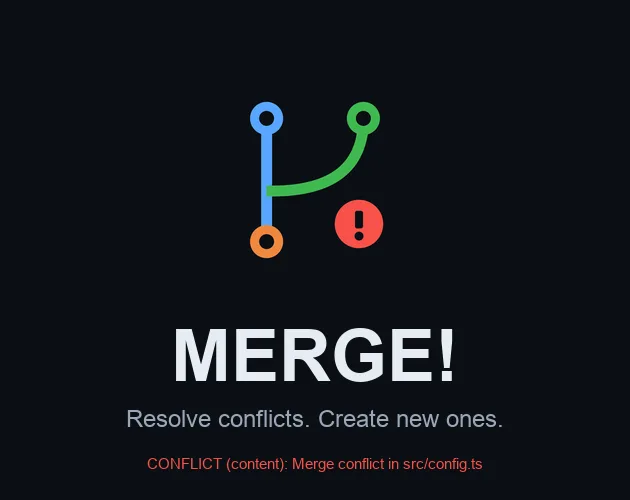 Merge! Resolve Conflicts: a git branch icon with a conflict warning